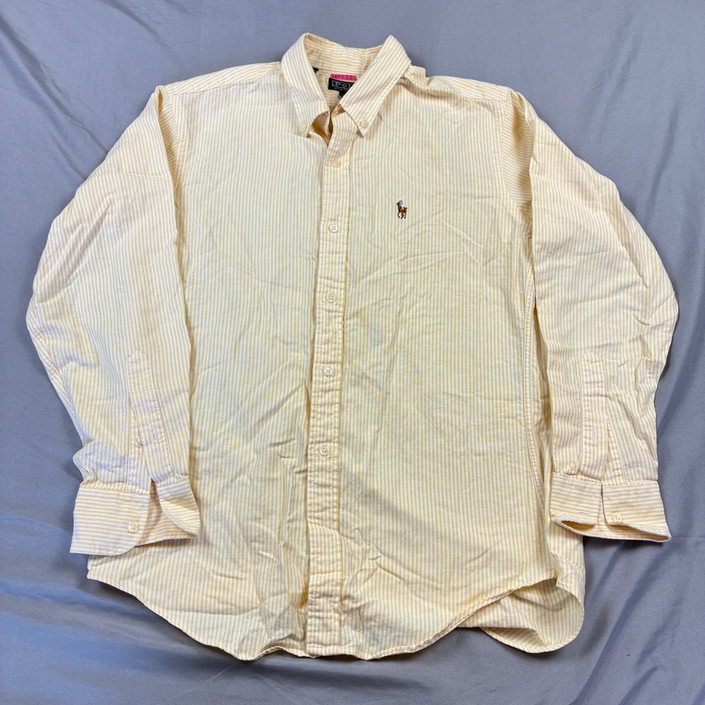 Polo Ralph Lauren Button Down Shirt Women 4 Yellow University Stripe Flesh Pony